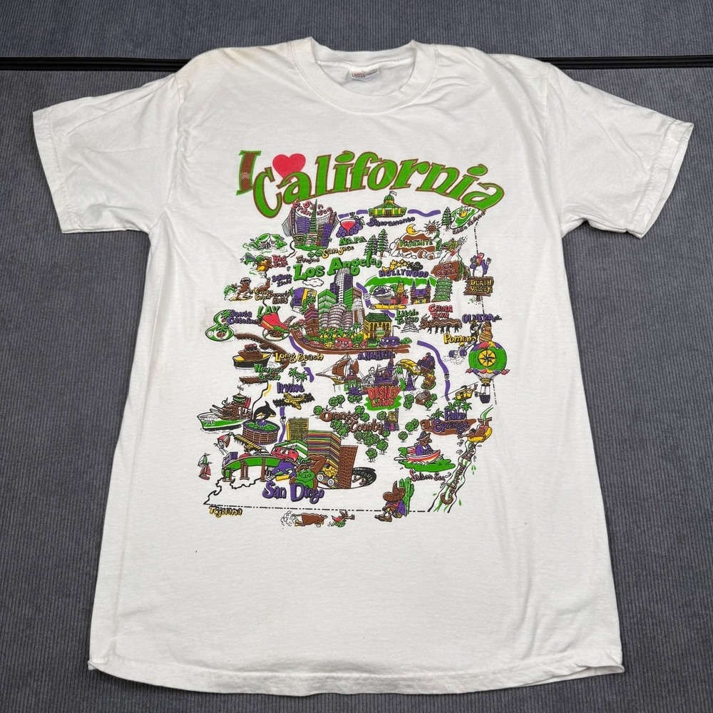 Vintage Hanes Beefy-T I Love California Map Graphic T-Shirt White Mens Medium